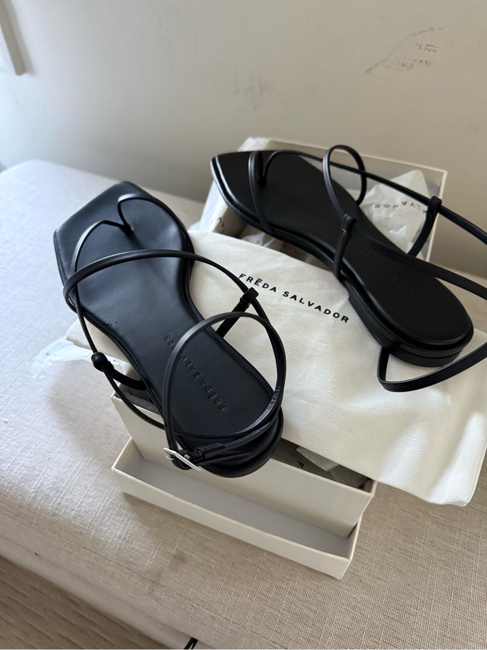 NWT Freda Salvador Sleek ALEXIA Strappy Square-Toe Sandals
